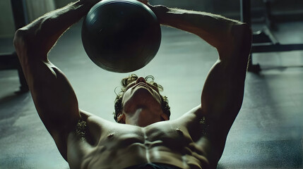 Man doing medicine ball exercise