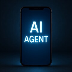 A glowing smartphone displaying the text AI agent