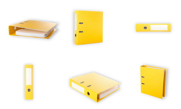 yellow ring binders set isolated on transparent background