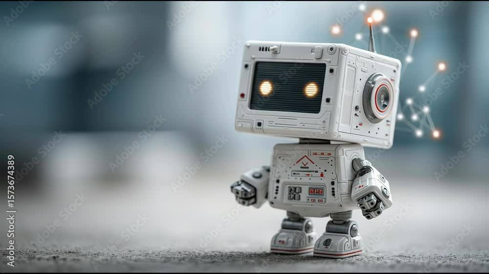 Poster robot equipped with a camera merging customer data to streamline crm processes in a modern and techn