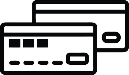 Two credit cards overlapping each other in a simple black and white line drawing style illustration