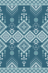 Stylized tribal geometric pattern in teal and white, ideal for textiles, wallpapers, fashion prints, and cultural-inspired backgrounds.