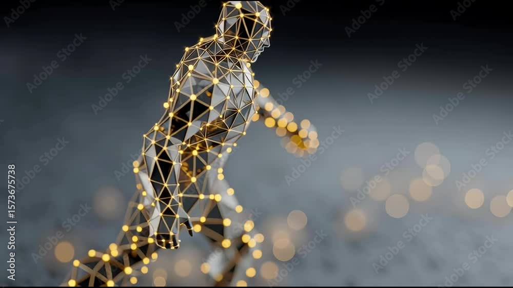 Poster man with a golden figure representing innovation and technology in the realm of artificial intellige