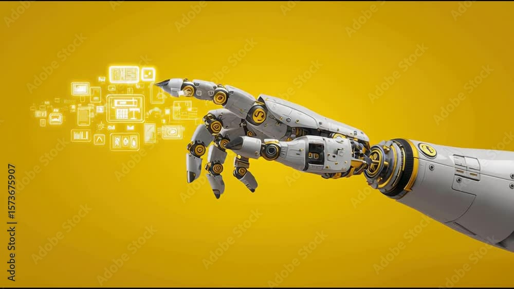 Poster robot hand distributing resources with yellow background representing ai capital allocation and mana