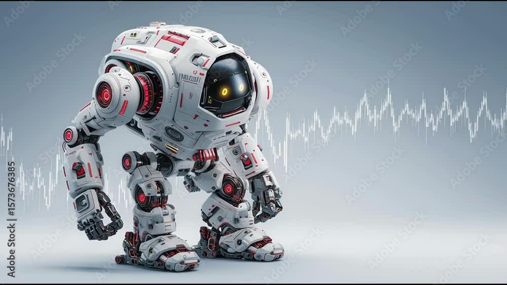 Poster modern robotic system depicting intelligent machine capable of analyzing business operations and ide
