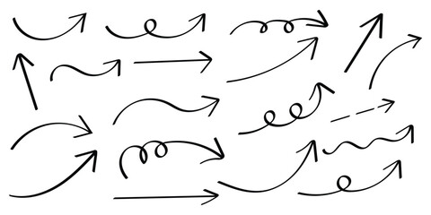 Line art sketch Hand drawn arrow decoration element icon set . Hand Drawn Doodle Arrows for Presentation. eps 10