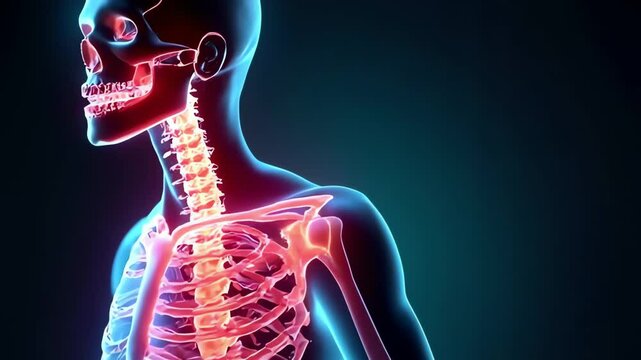 X-ray-style reveal animation with glowing bones