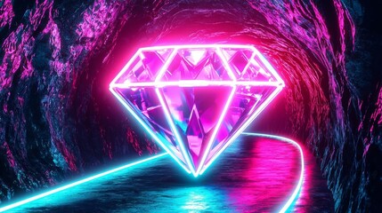 Explore the artistic representation of a diamond-shaped tunnel filled with radiant lights.