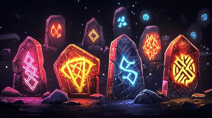 A captivating set of ancient rune stones emanating mystical energy. 