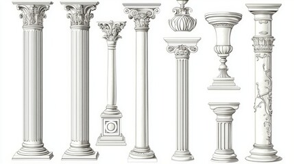 Naklejka premium Decorative Antique Doodle Style Pillars Inspired by Baroque Elements