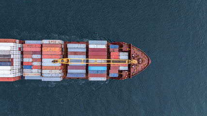 Aerial view from drone, Container ship or cargo shipping business logistic import and export...