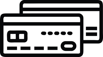 Two credit cards displayed with visible details like chip and magnetic stripe in a simple line art style
