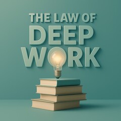 The Law of Deep Work. A Conceptual 3D Illustration With a Glowing Lightbulb on a Stack of Books, Symbolizing the Ideas and Insights Gained From Focused Concentration and Learning
