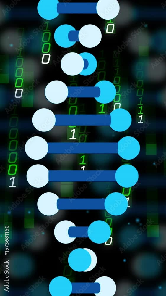 Poster dna strand and binary coding, scientific data processing animation