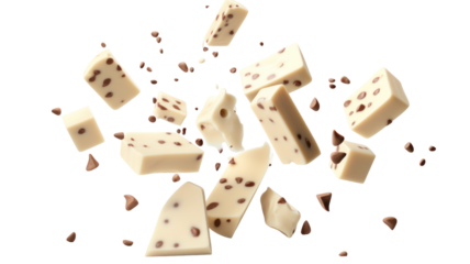 White Milk Chocolate Pieces – Assorted broken pieces of white chocolate isolated on transparent background

