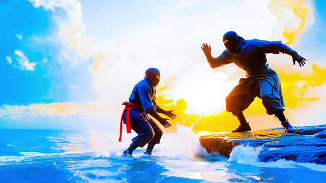 ninja fight fantastic video beach summer defense