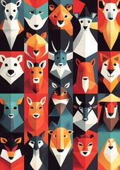 181. Geometric animal icon pattern in flat design