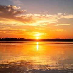 Obraz premium Golden sunset over water