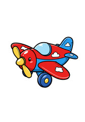 Cute Cartoon Airplane Flying in Sky Illustration with Clouds Isolated
