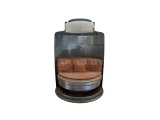 Genuine fuel oil filter of car engine isolated on white background.
