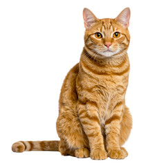Obraz premium Cute Ginger Cat Sitting Upright and Staring at Camera, Isolated on White Background