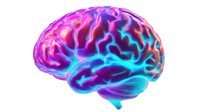 A single 3D of a human brain with colourful highlights isolate on white background 