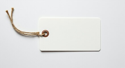Isolated blank white tag with natural twine string, providing ample space for text or graphics.