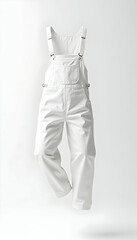 White Overalls Hanging with Straps and Pockets Isolated