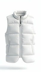 Isolated White Puffer Vest on White Background, Winter Apparel