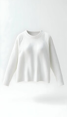 Ribbed Sweater on White Background Long Sleeve Knit