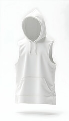 White Sleeveless Hoodie Floating on White Background