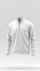 White Long Sleeve Shirt with Zipper Mockup on Clean Background