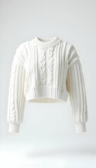 White Cable Knit Sweater Fashion Apparel on White