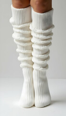 Wearing White Ribbed Leg Warmers on Light Background