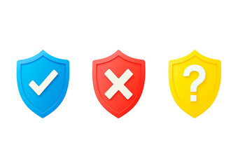 Check mark cross question mark shield icons security validation symbol protection correct incorrect unsure