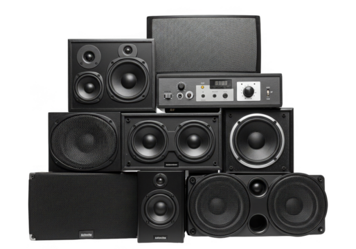 Isolated Stacked Audio Speakers Music Equipment in Black Color Render
