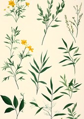 106. Botanical sketch pattern on off-white paper