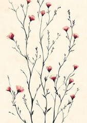 106. Botanical sketch pattern on off-white paper