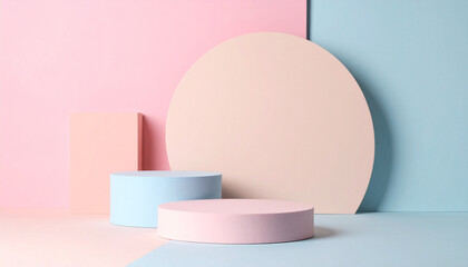 Pastel Color Mock Up Scene with Geometric Shape Podium Background for Modern Minimal Product Display
