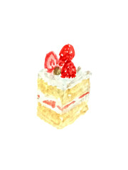 strawberry cake watercolor illustration isolated on white background