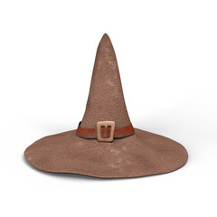 Rustic Witch Hat with Buckle, Perfect for Halloween or Fantasy Themes. 3D Illustration. File with Clipping Path