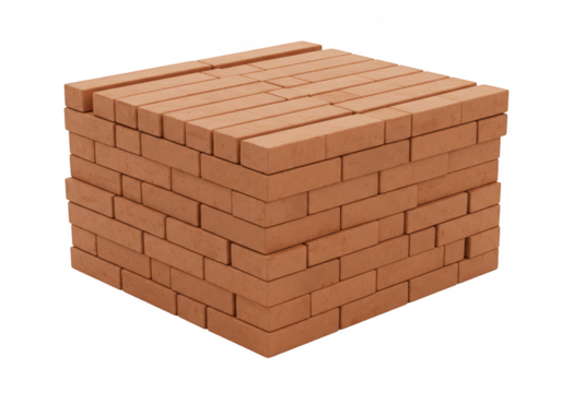 Isolated Stacked Red Bricks Construction Material on Transparent Background