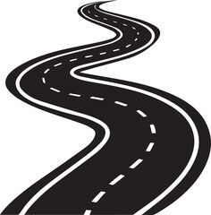 winding road on the road, curved winding road silhouette vector icon