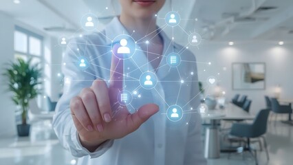 Modern Woman Interacting with Digital Network  Connecting People Through Technology