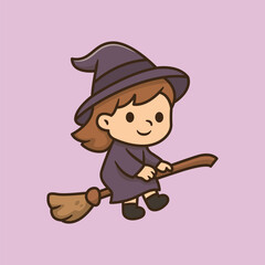 Adorable little witch flying on a broomstick. Perfect for Halloween.
