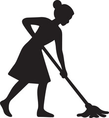 Silhouette of Woman Mopping Floor &ndash; Minimalist Transparent Icon