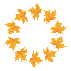Maple Leaf Wreath Vector. Autumn Fall Foliage Circle Illustration. Isolated on a white background