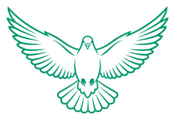 Obraz premium Dove of Peace Graphic in Emerald Green Outline on White Background