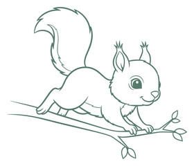 Cartoon Squirrel Climbing on a Branch Outline Illustration
