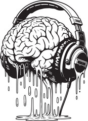Brain with headphones illustration showcases creative mind and music connection.